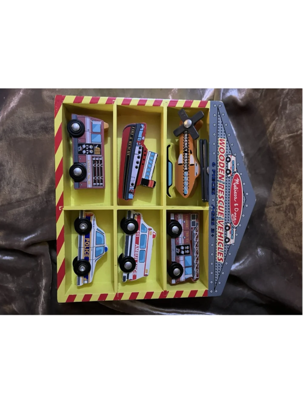 Melissa & Doug Wooden Rescue Vehicles Firetruck Police Car Educational Toy